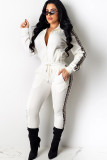 Wine Red Casual Two Piece Suits Patchwork Solid Loose Long Sleeve Two-piece Pants Set
