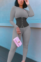 Grey Street Patchwork Bandage Patchwork O Neck Skinny Jumpsuits