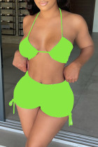 Green Fashion Sexy Solid Backless Halter Sleeveless Two Pieces