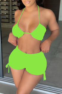 Green Fashion Sexy Solid Backless Halter Sleeveless Two Pieces
