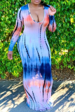Pink Sexy Patchwork Tie-dye O Neck Pencil Skirt Dresses
