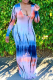 Tangerine Red Sexy Patchwork Tie-dye O Neck Pencil Skirt Dresses