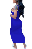 Black Fashion Sexy adult Ma'am Red Black Pink Royal blue Tank Sleeveless Slip Step Skirt Ankle-Length Solid Dresses