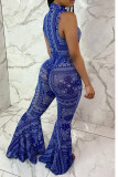 Black Network Sexy Print Mesh perspective HOLLOWED OUT Boot Cut Sleeveless Two Pieces