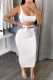 White Fashion Sexy Solid Backless Strap Design U Neck Sleeveless Two Pieces