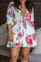 White adult Fashion Street Cap Sleeve Long Sleeves V Neck Princess Dress Knee-Length bandage Pri