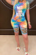Blue venetian Fashion Casual Letter Patchwork Two Piece Suits Straight Short Sleeve Two Pieces