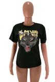 White O Neck Short Sleeve Patchwork Print Animal Prints Tees & T-shirts