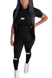 Red Milk Silk Fashion Active adult Ma'am Letter Two Piece Suits Straight Short Sleeve Two Pieces