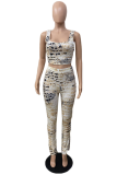 White Sexy Print Patchwork U Neck Sleeveless Two Pieces