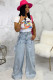 Light Blue Denim Zipper Fly Button Fly High Zippered Pocket Solid Straight Pants 