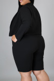 Purple Casual Solid Patchwork Turn-back Collar Plus Size Two Pieces