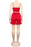 Red Fashion Sexy Solid Two Piece Suits Slim fit asymmetrical Regular Sleeveless Two-Piece Sho