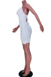 White Fashion Sexy Solid Backless Spaghetti Strap Sleeveless Dress Dresses