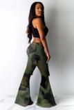 Beige Zipper Fly Sleeveless Mid Old Zippered washing camouflage Boot Cut Pants