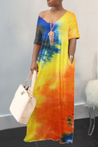 Orange Fashion Casual V Neck Print Plus Size 