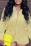 Black Casual Striped Patchwork Turndown Collar Long Sleeve Two Pieces