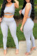 Grey Casual Sportswear Solid Hollowed Out U Neck Sleeveless Two Pieces