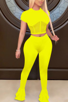 Yellow Fashion Sexy adult Ma'am Patchwork Solid Two Piece Suits Straight Short Sleeve Two Pieces