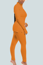 Yellow Casual Pit Article Fabrics Solid Patchwork Turtleneck Long Sleeve Regular Sleeve Regular Two Pieces