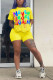 Yellow Fashion Casual adult Letter Patchwork Print Two Piece Suits Straight Short Sleeve Two Pieces