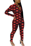 multicolor Fashion Sexy Print zipper Long Sleeve O Neck Jumpsuits