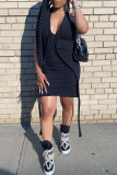 Black Sexy Casual Solid Backless Halter Sleeveless Dress