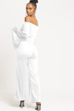 White Sexy Patchwork Solid Ruffled Long Sleeve one word collar Jumpsuits