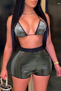 Black Sexy Street Patchwork Draw String Swimwears