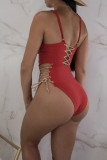 Red Chic Lace-up One-piece Swimwears