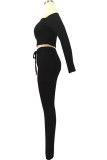 White Fashion Sexy Adult Solid Patchwork Bateau Neck Long Sleeve Regular Sleeve Short Two Pieces