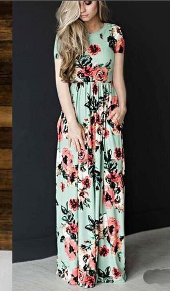 As Show-3 Short Sleeve Straight Long Print Dresses