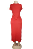 Cyan Fashion Casual White Red Black Orange Yellow Cyan Cap Sleeve Short Sleeves O neck Pencil Dress Mid-Calf Solid Dresses