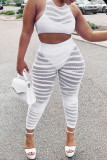 White Fashion Sexy Patchwork See-through O Neck Sleeveless Two Pieces