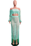 Black Sexy Fashion tassel HOLLOWED OUT perspective Patchwork A-line skirt Long Sleeve