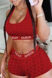 Red Casual Sportswear Solid Letter U Neck Sleeveless Two Pieces