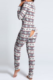 Grey Casual Print V Neck Skinny Jumpsuits