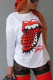 White Casual Print O Neck Mid Waist Tops
