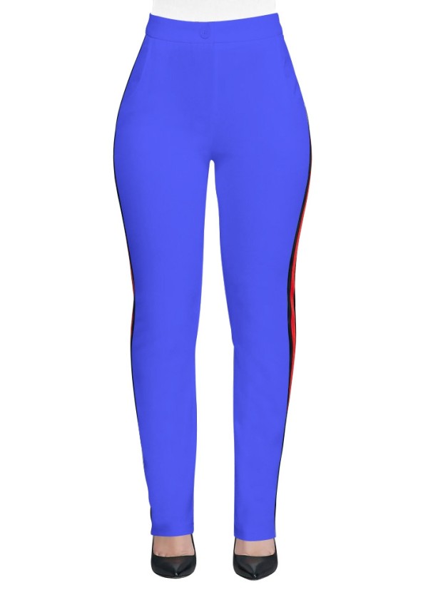 Blue Casual Active Patchwork Flat Straight Midweight Pants