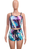 Orange Fashion Sexy Leopard Two Piece Suits Straight Sleeveless Two Pieces