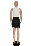 Blue Sexy Solid Patchwork See-through U Neck Sleeveless Two Pieces