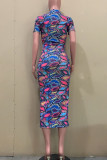 Snake Print Fashion Casual Print Basic O Neck Short Sleeve Dress