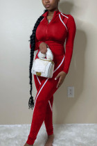Wine Red Fashion Casual Adult Solid Patchwork O Neck Skinny Jumpsuits