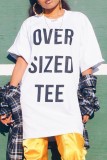 White Fashion Casual O Neck Print Plus Size 