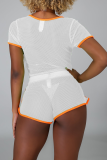 White Sexy Solid Patchwork O Neck Short Sleeve Two Pieces