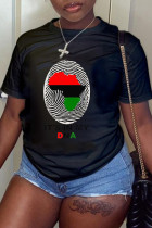 Black Fashion Casual Print Basic O Neck T-Shirts