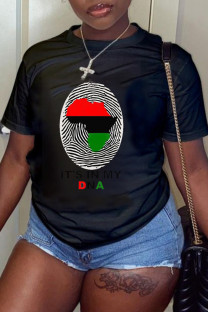 Black Fashion Casual Print Basic O Neck T-Shirts