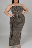 Red Sexy Print Patchwork Strapless Pencil Skirt Plus Size Dresses