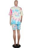 Yellow Casual Print Patchwork O Neck Short Sleeve Two Pieces