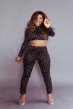 Black Milk Silk Street Print Dot pencil Long Sleeve Two-piece Pants Set